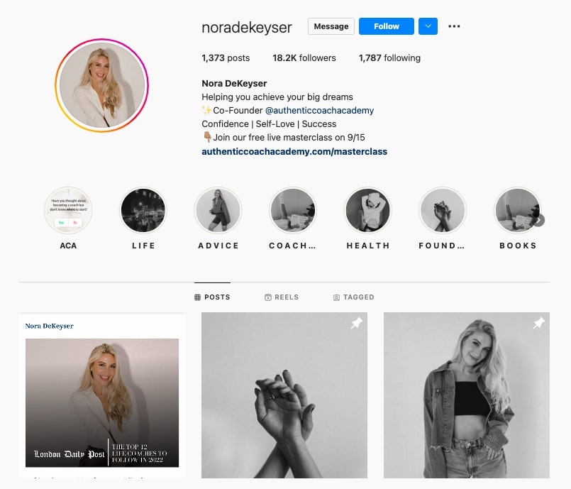 Nora Dekeyser, best life coaches on Instagram, confidence, self love, coaching tip