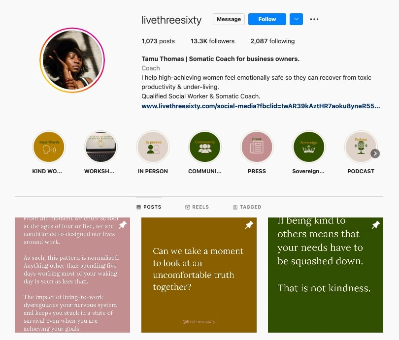 Tamu Thomas, livethreesixty, somatic coach for business owners, best life coach on Instagram, coaching tip